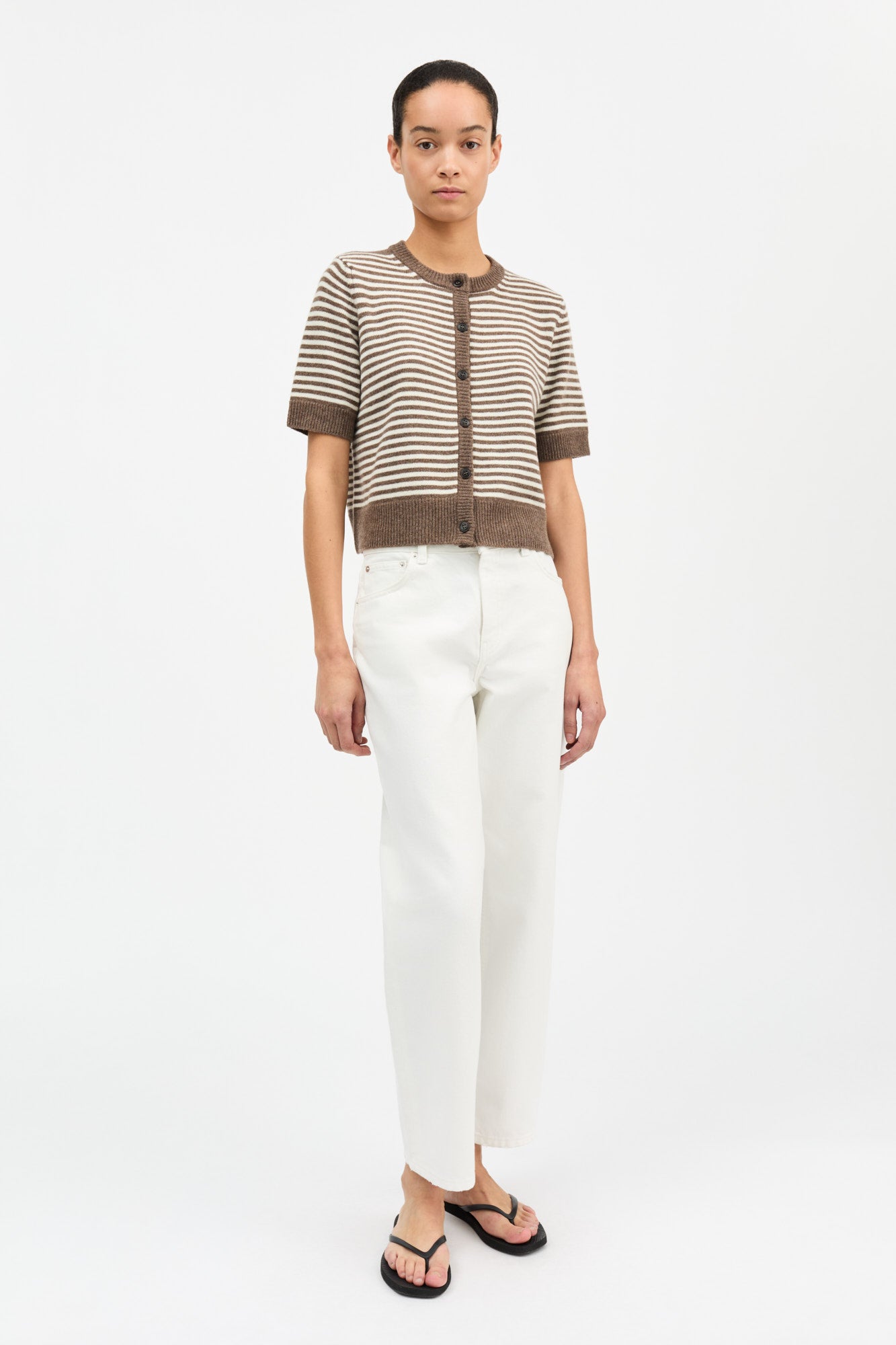 Skall Studio Carmine cardigan Cardigan White/Brown mélange stripe