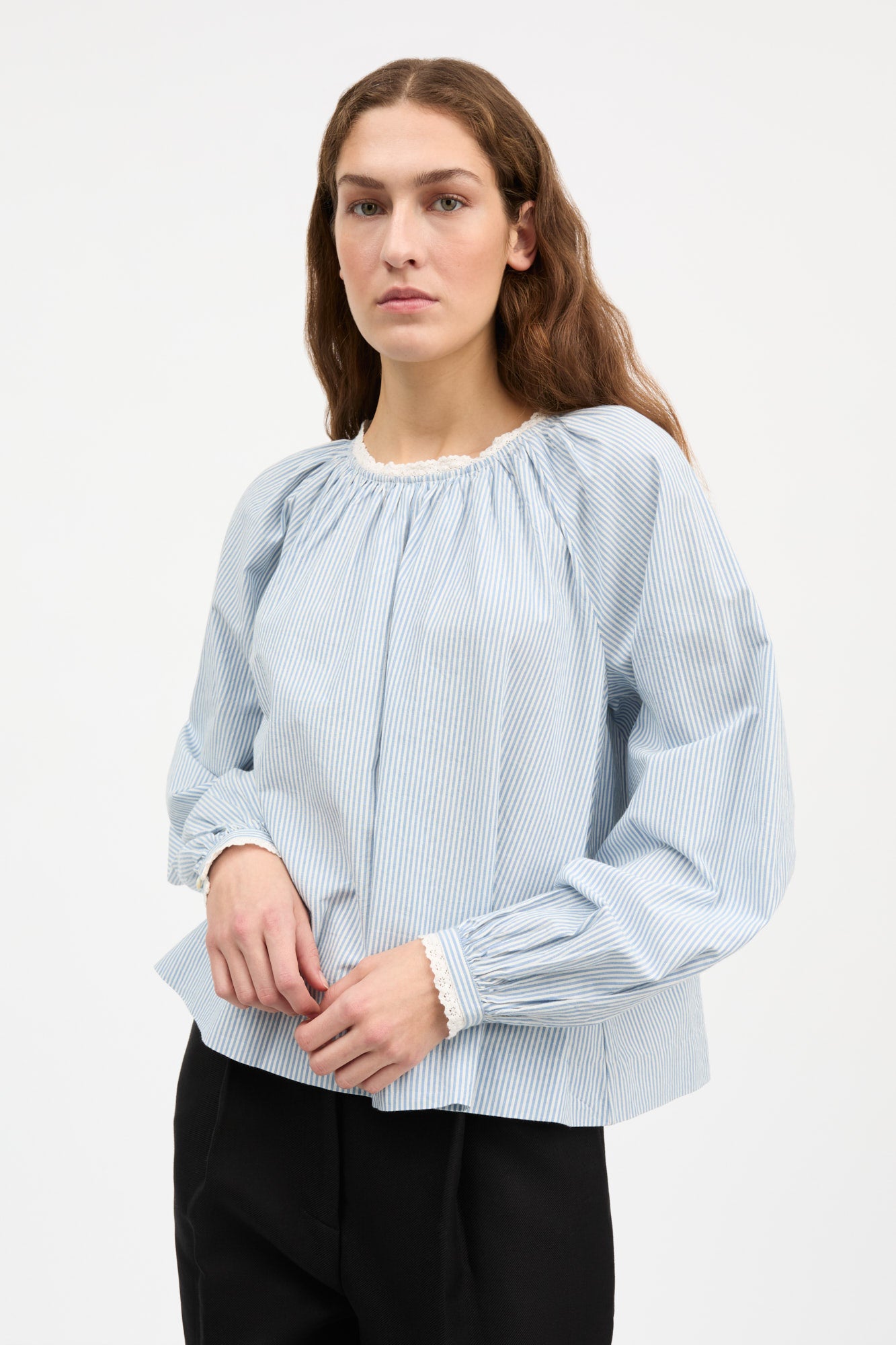 Skall Studio Karlie blouse Blouse Light blue/White stripe