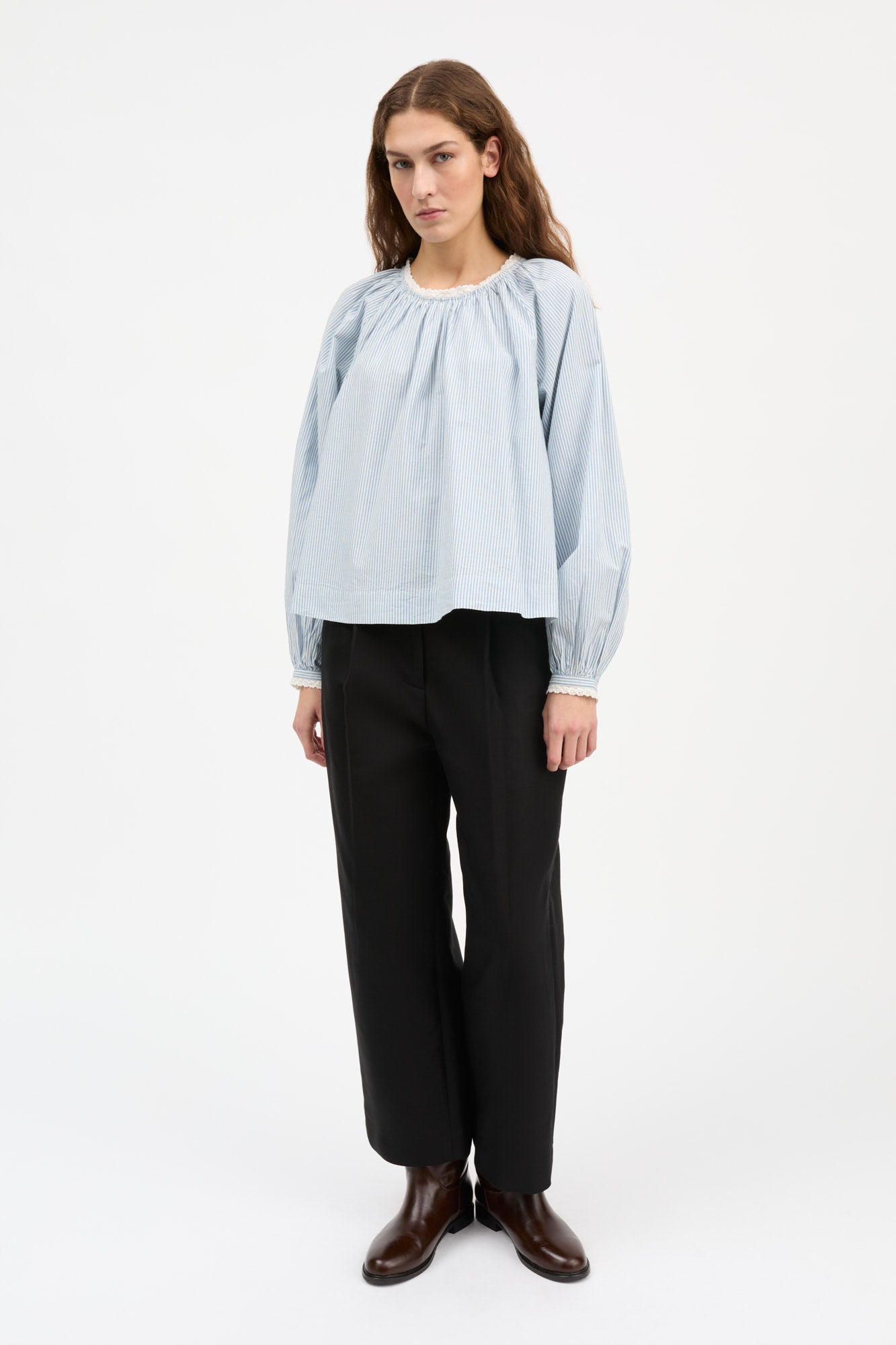 Skall Studio Karlie blouse Blouse Light blue/White stripe