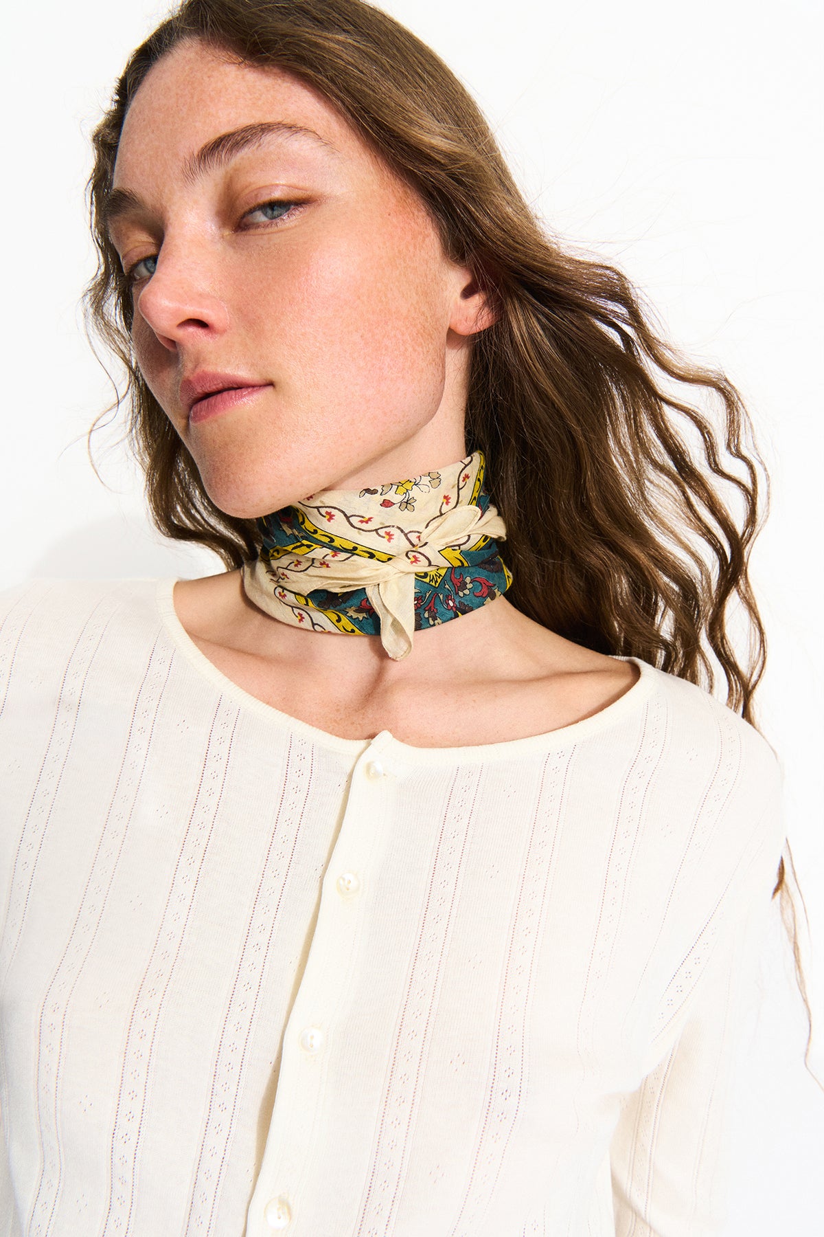 Skall Studio Mafalda scarf 50x50 Scarf Beige/Blue Kalamkari
