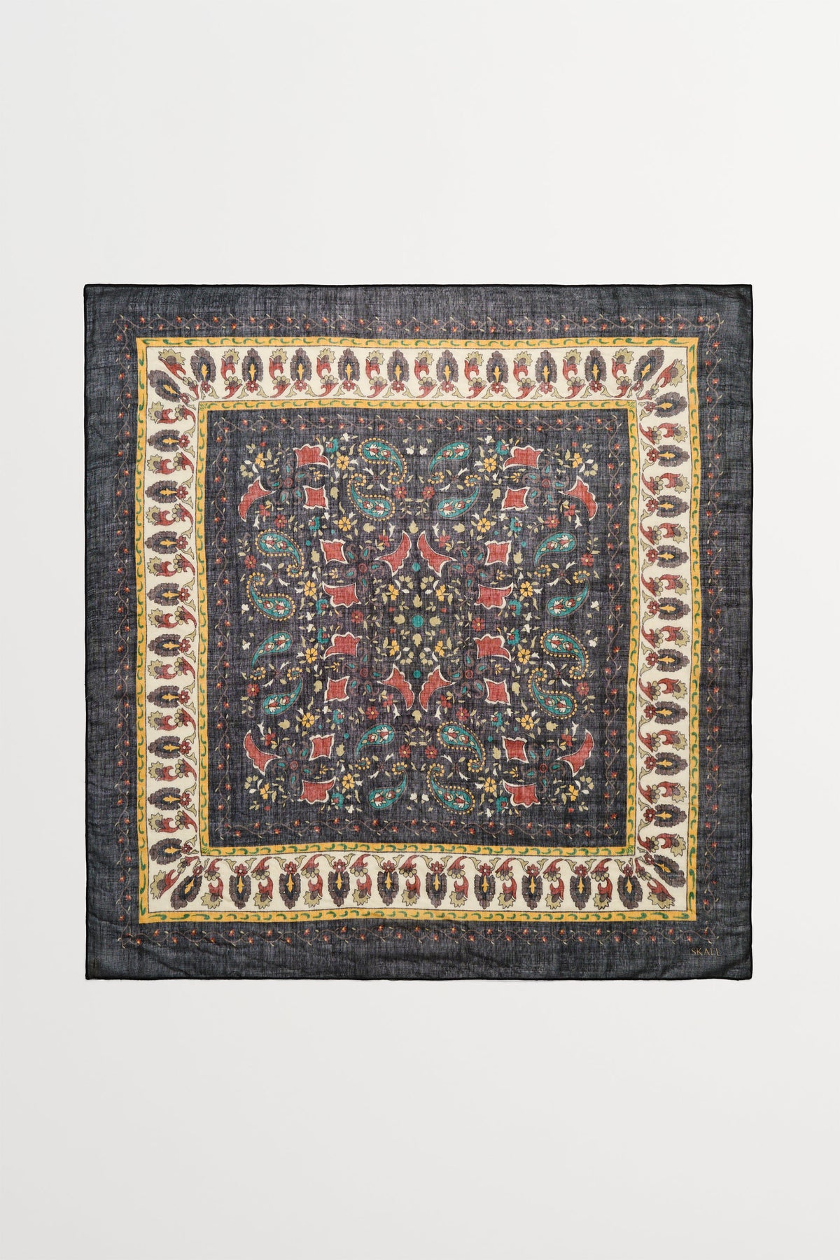 Skall Studio Mafalda wool scarf 90x90 Scarf Black/Beige Kalamkari