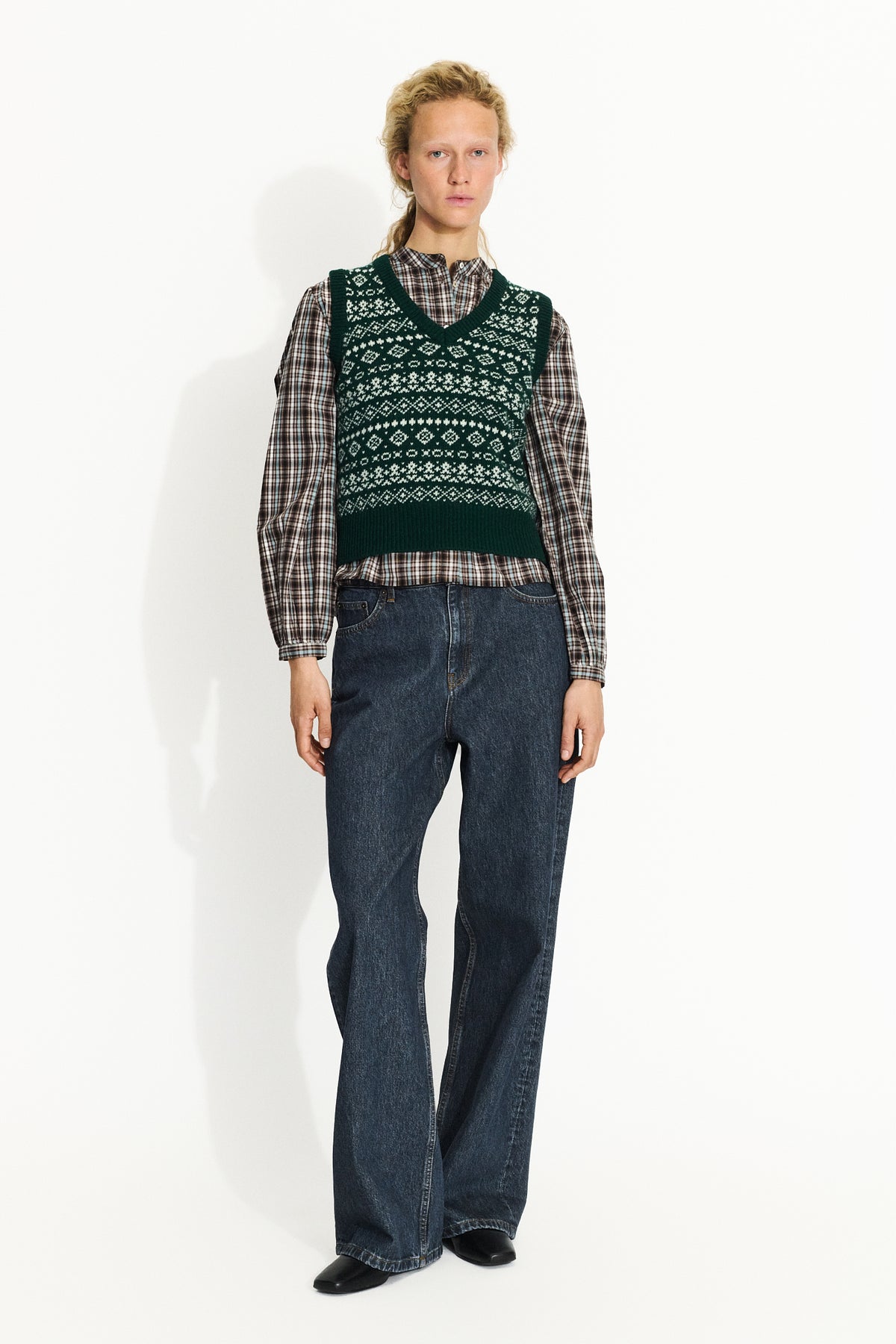 Skall Studio Misty vest Vest Green/Ecru jacquard