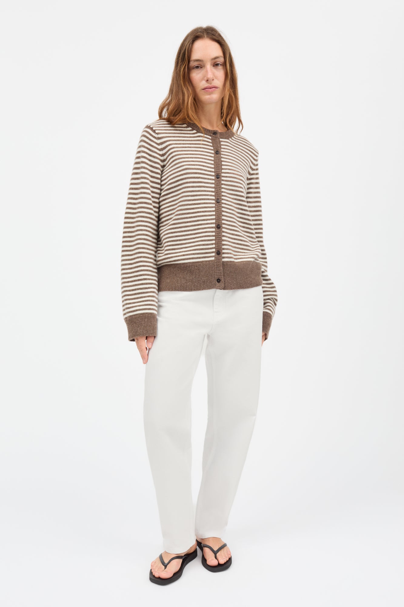 Skall Studio Senna cardigan Cardigan White/Brown mélange stripe